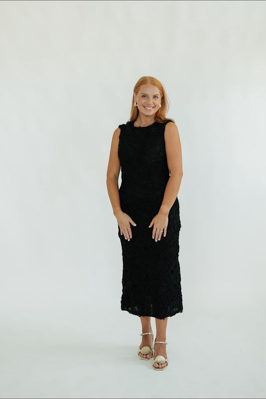 Cleo Black Textured Midi Dress