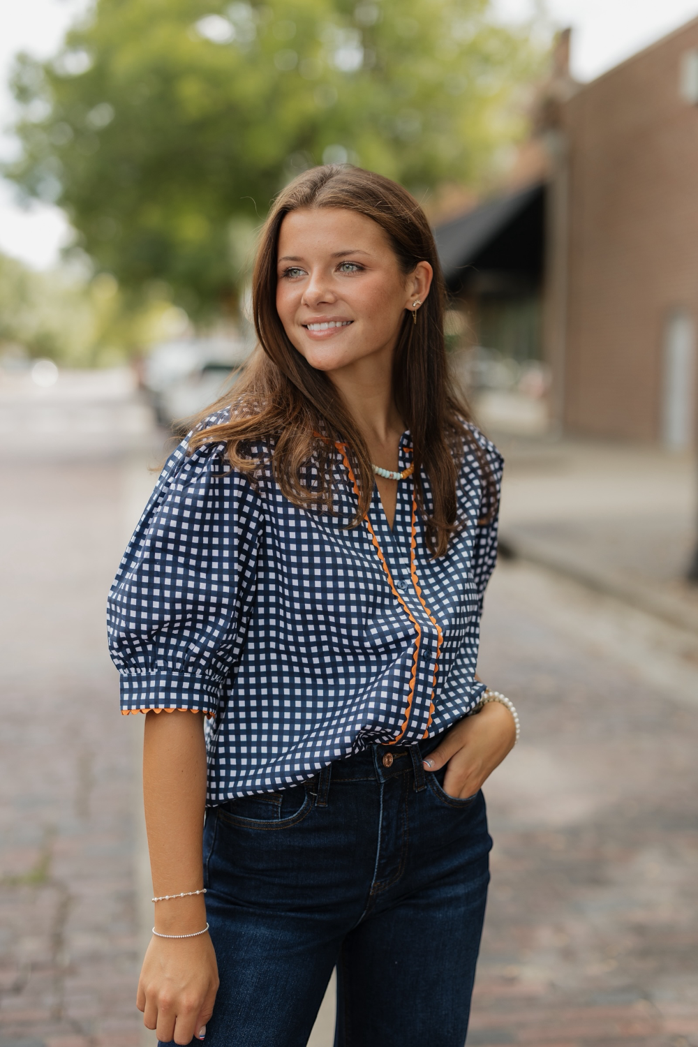 Elaine Navy Gingham Top (XS-XL)