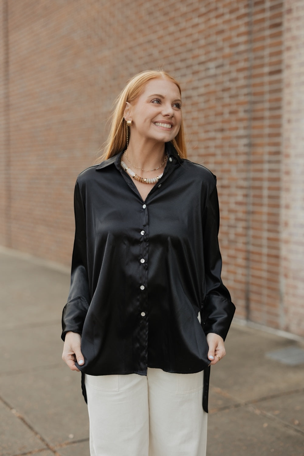 Marley Black Satin Button Down (S-3XL)