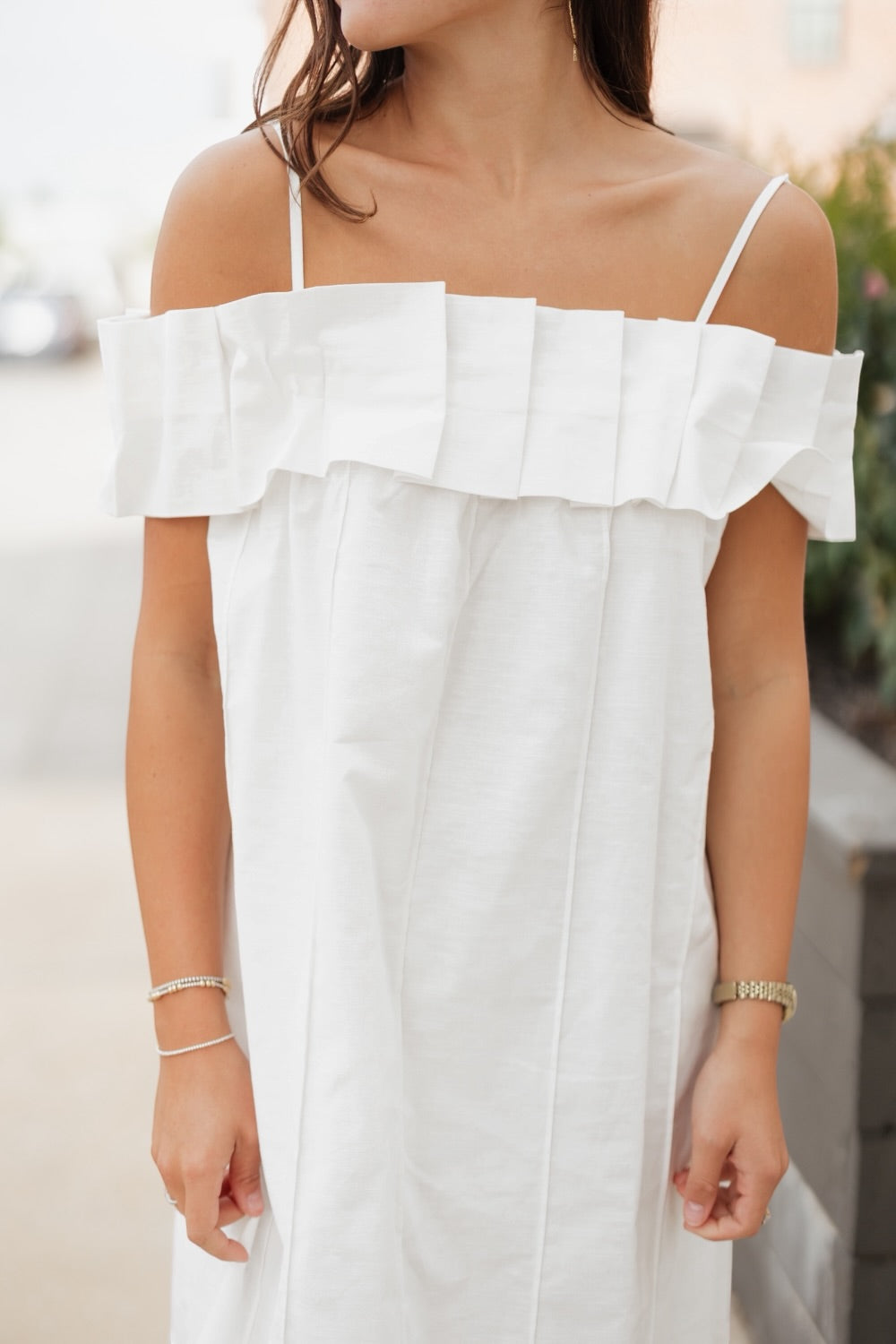Rayna White Ruffle Off Shoulder Mini Dress