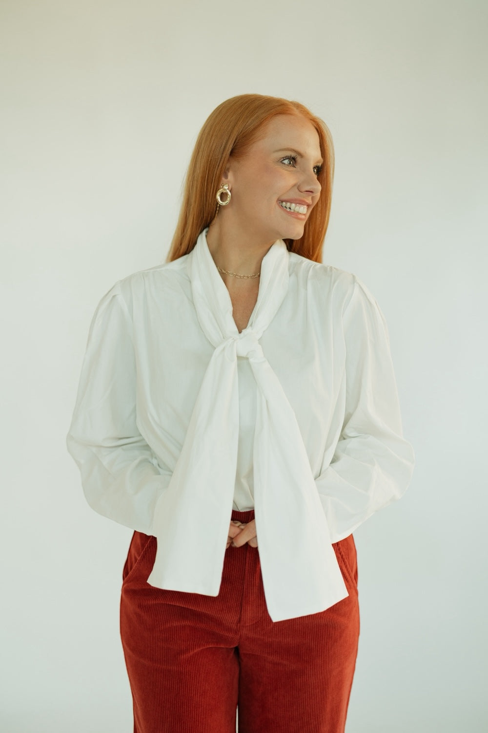 Karen White Bow Blouse