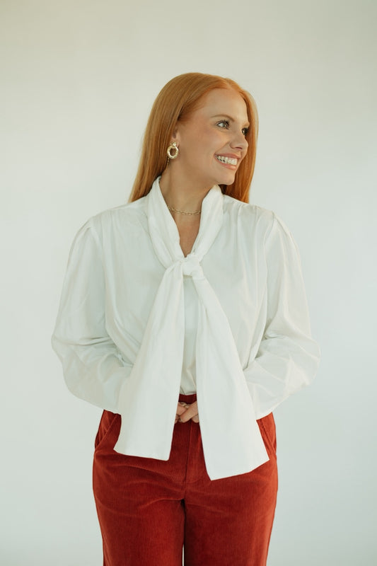 Karen White Bow Blouse