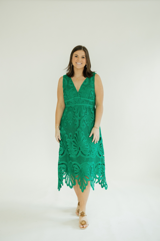 Karen Lace Kelly Green Midi Dress