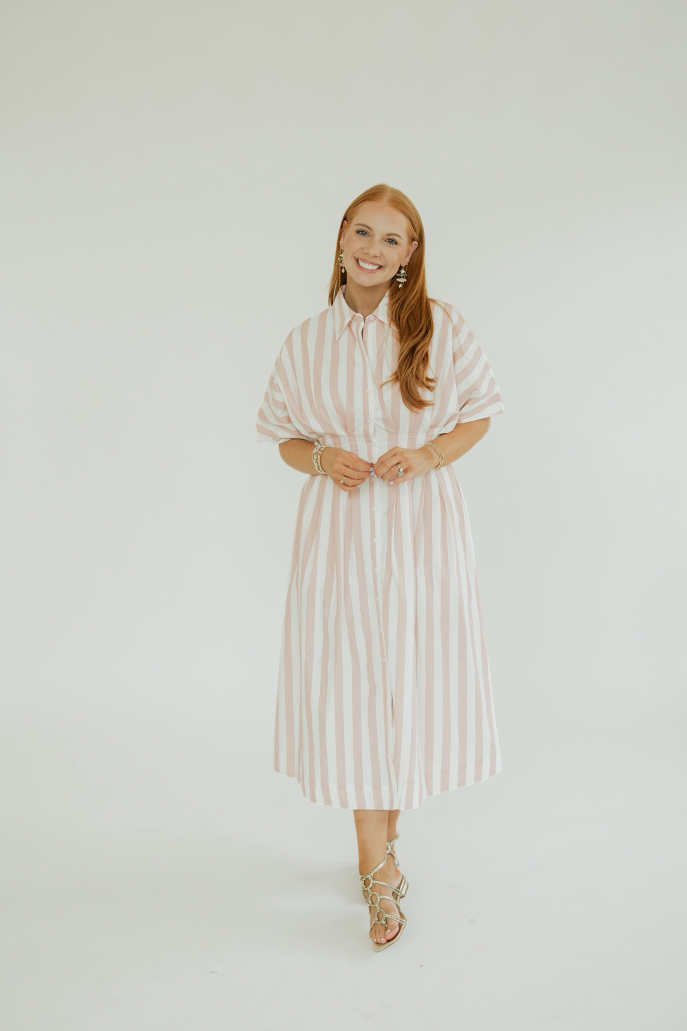 Charlotte Pink Striped Pleated Midi Dress