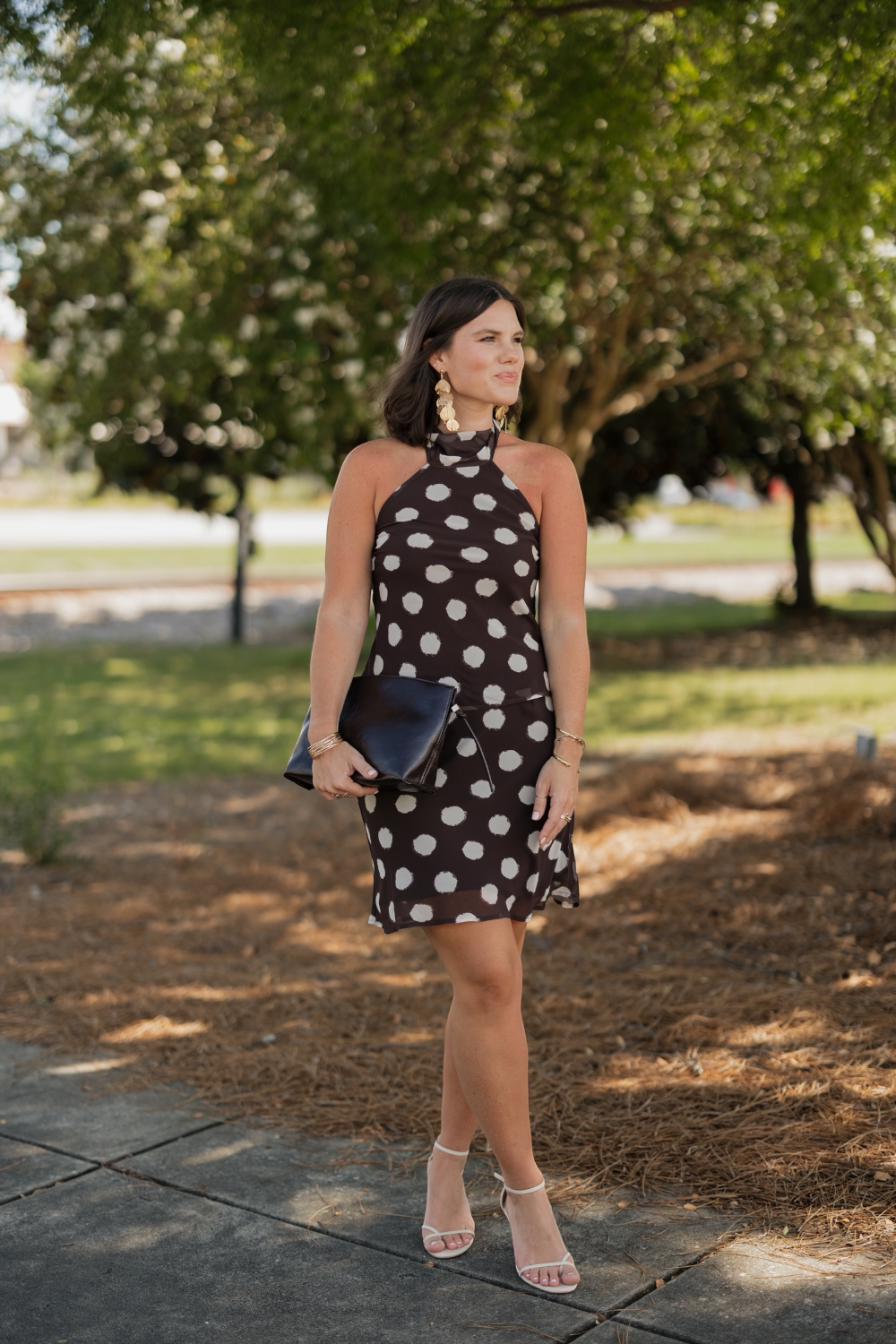 Grace Brown Polka Dot Halter Top