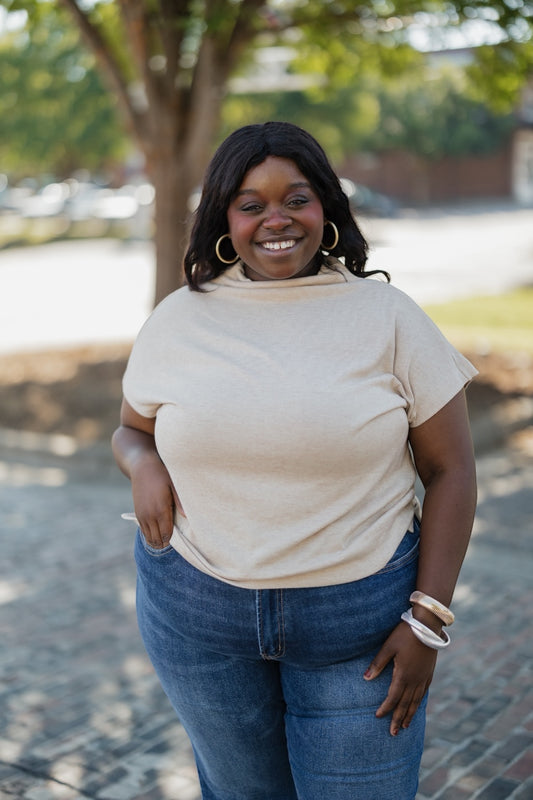 Noelle Oatmeal Mock Neck Top (S-2XL)