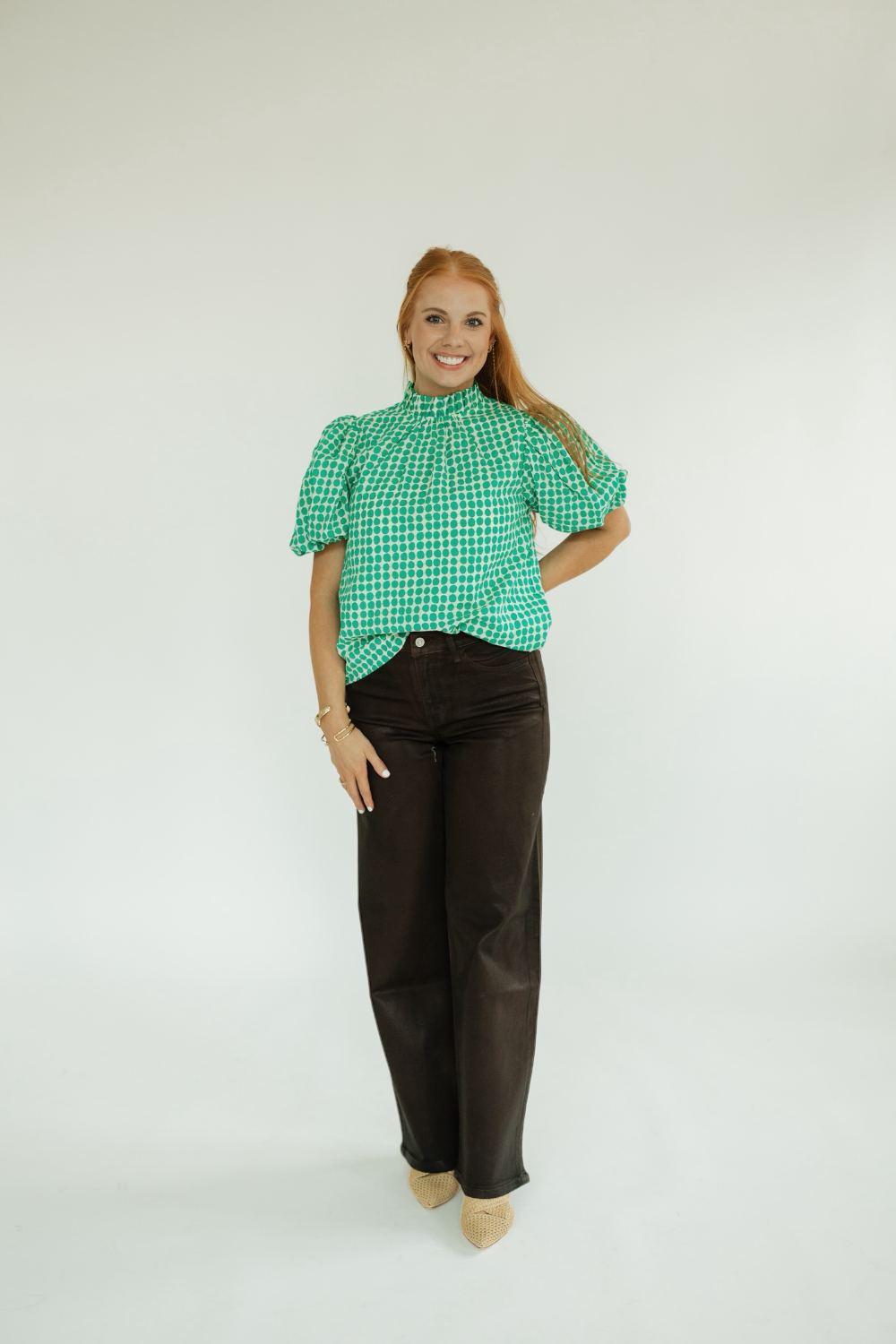 Ciara Green Polka Dot Blouse