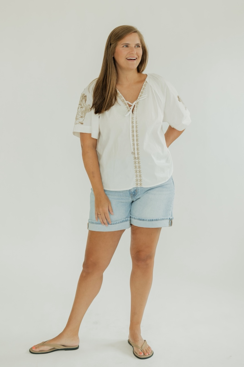 Lilly White Embroidered Sleeve Blouse (S-3XL)