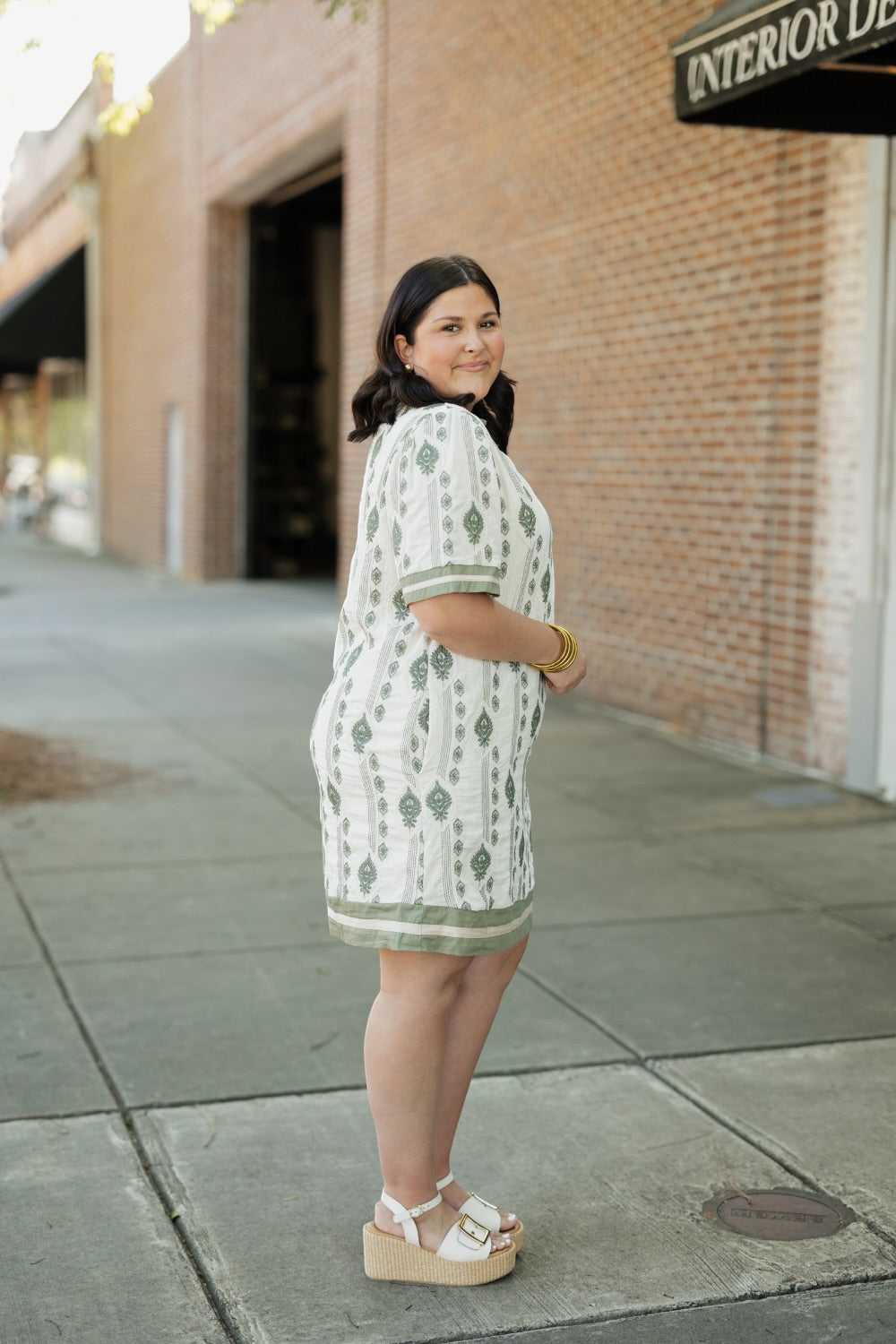 Dana Sage Embroidered Shift Dress