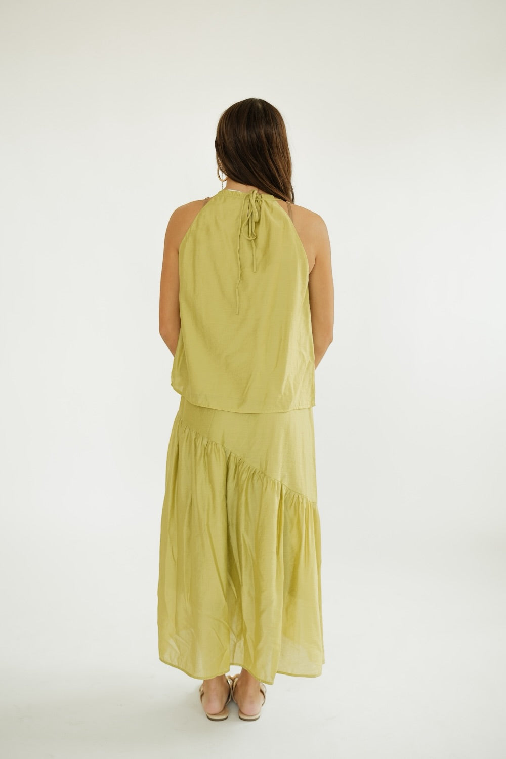 Chartreuse Flowy Midi Skirt (XS-XL)
