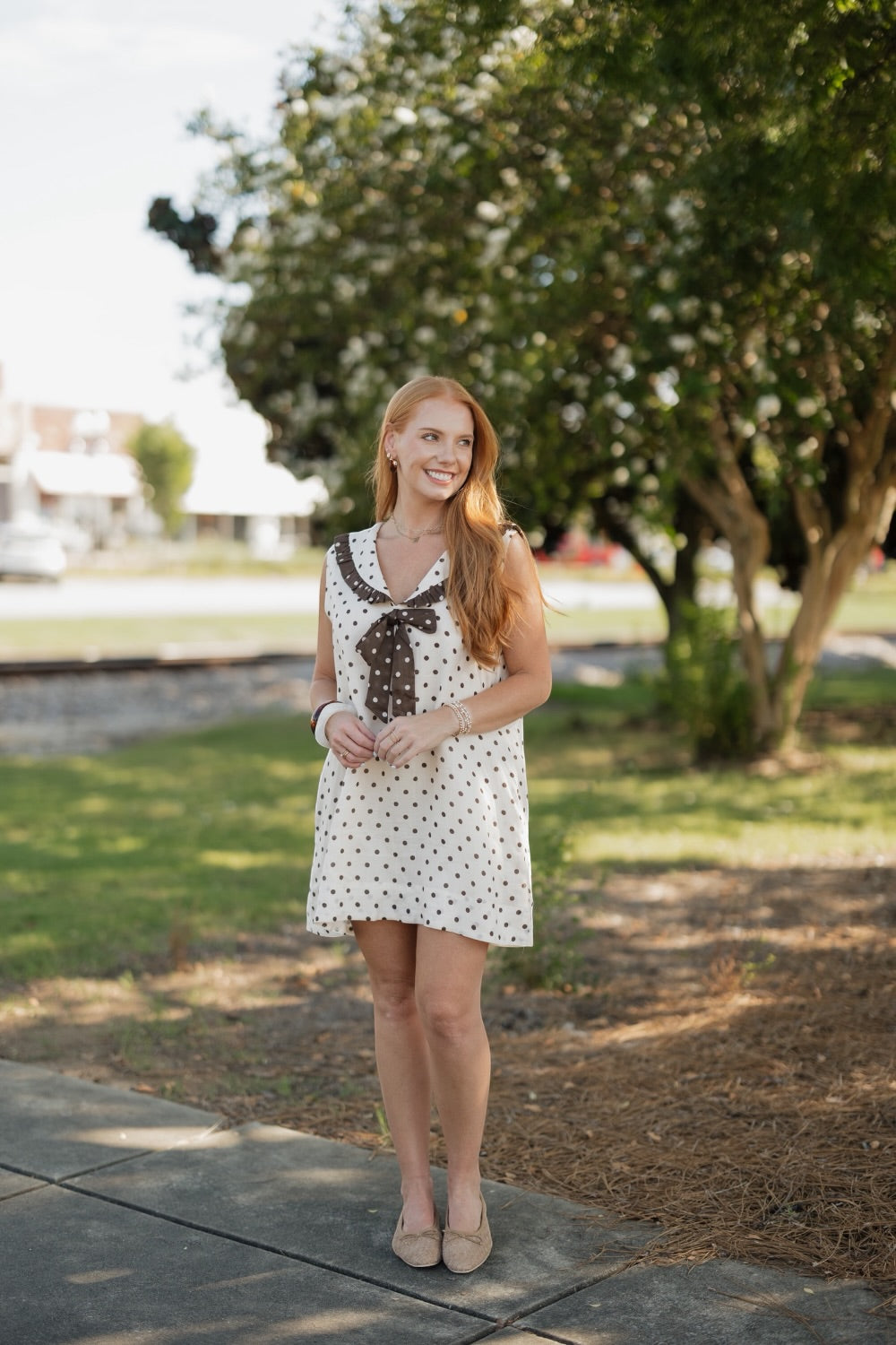 Gracie Cream Polka Dot Sleeveless Collar Dress