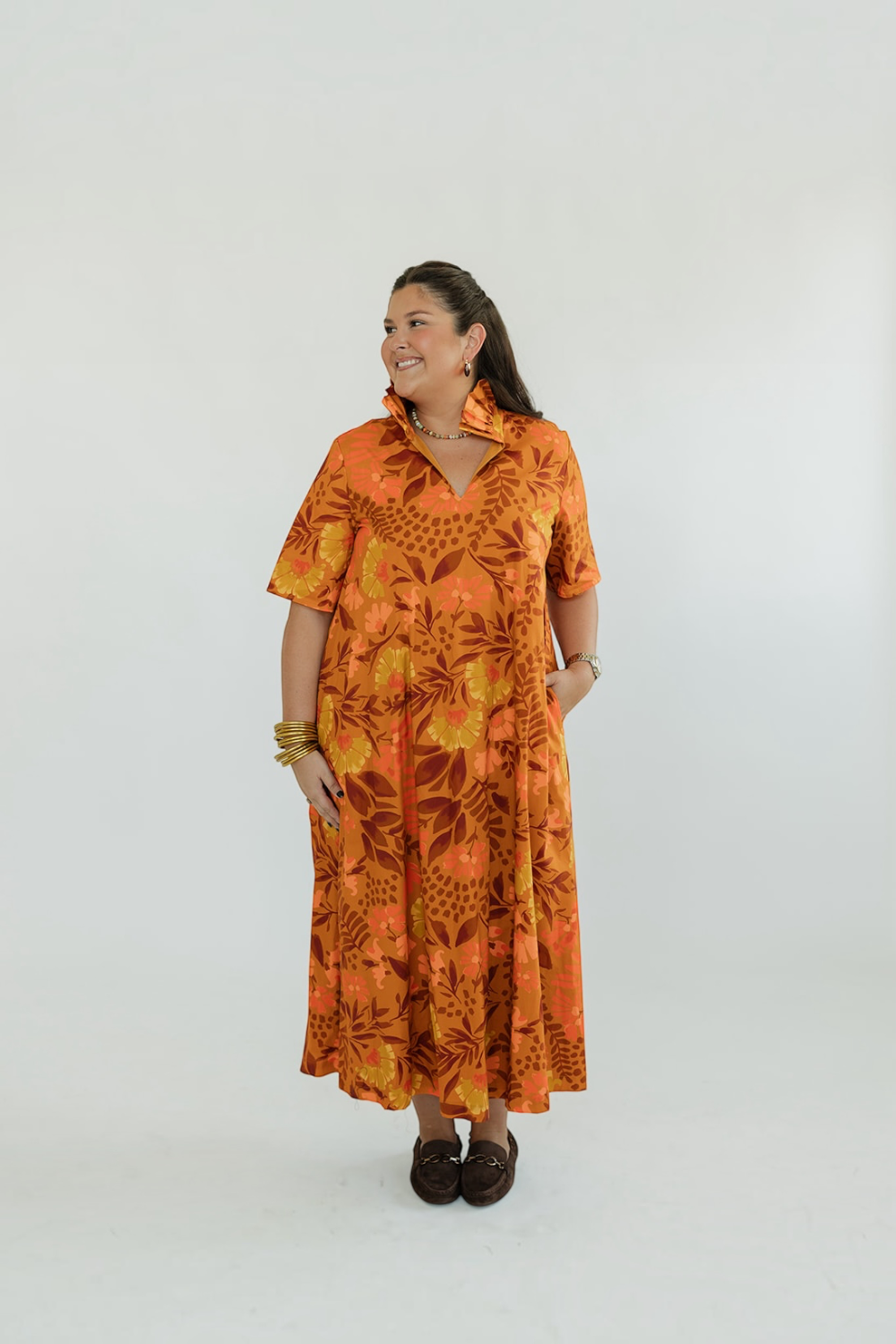 Audrey Sienna Meadows Ruffle Collar Midi Dress (S-3XL)