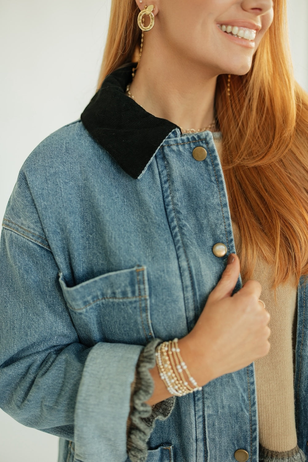 Denim Corduroy Collar Barn Jacket