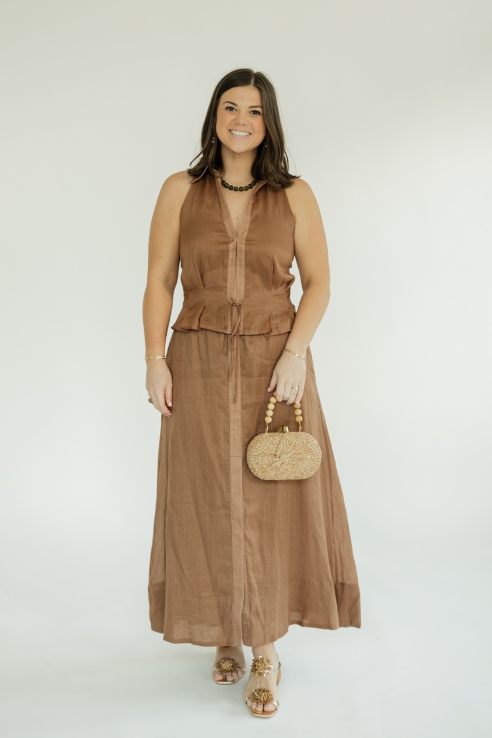 Cassie Caramel Linen Halter Tank (XS-XL)