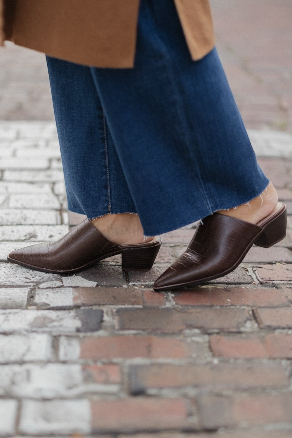 Cellia in Brown Embossed Croc by Chocolat Blu