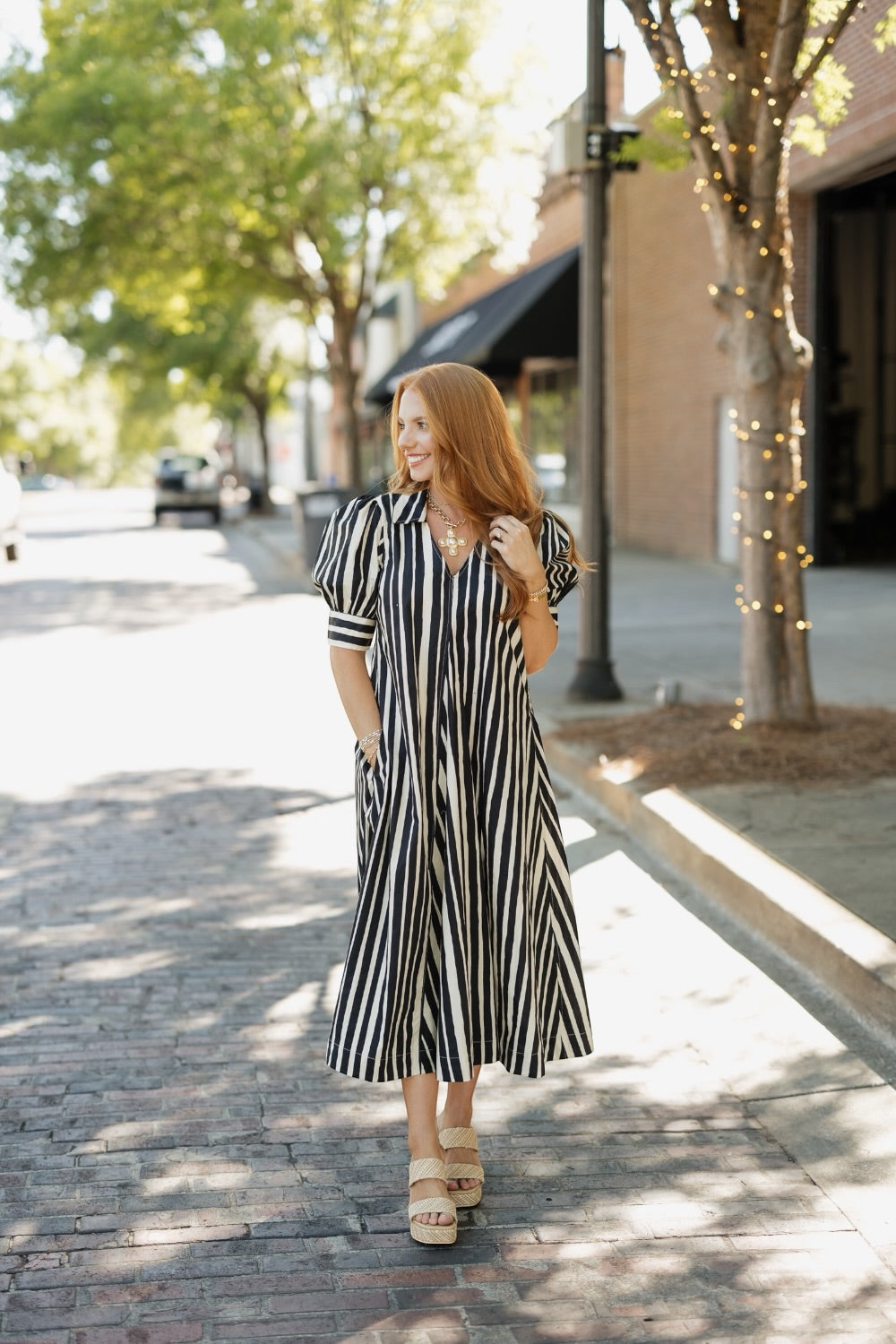 Colbi Black Striped Midi Dress