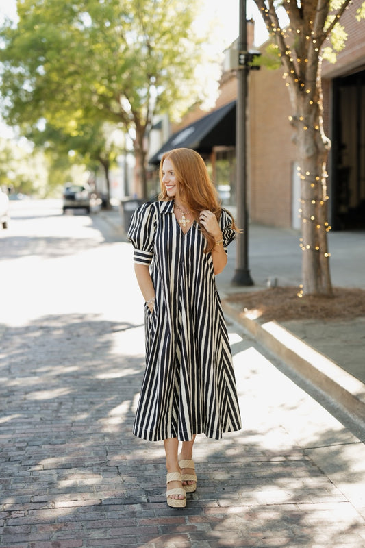 Colbi Black Striped Midi Dress