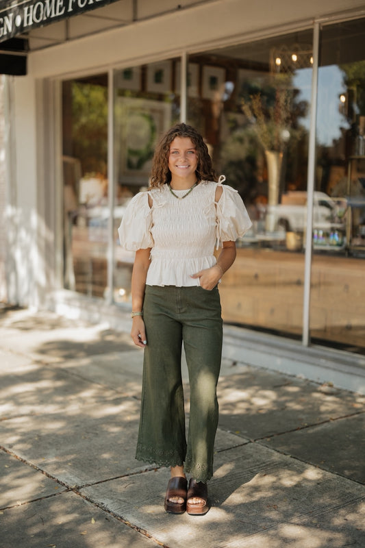 Ellie Eggshell Detachable Sleeve Peplum Top