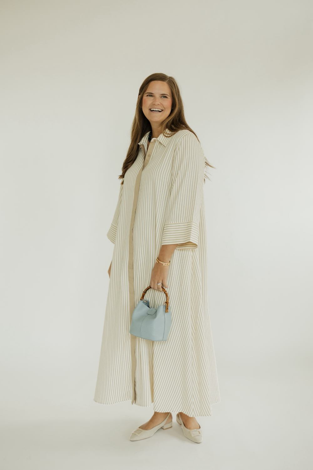 Melanie Khaki Striped Midi Dress (S-2XL)