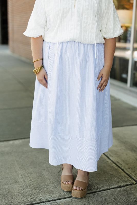Cierra Sky Striped Midi Skirt