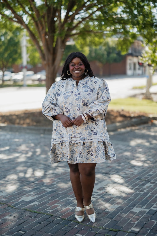 Megan Blue Multi Floral Dress (S-3XL)