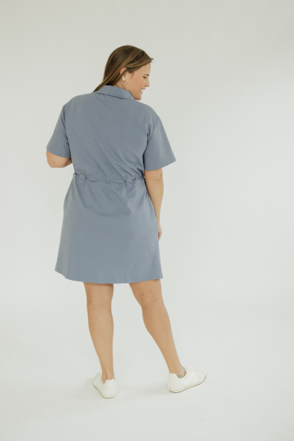 Shannon Steel Blue Elastic Waist Casual Dress (S-2XL)