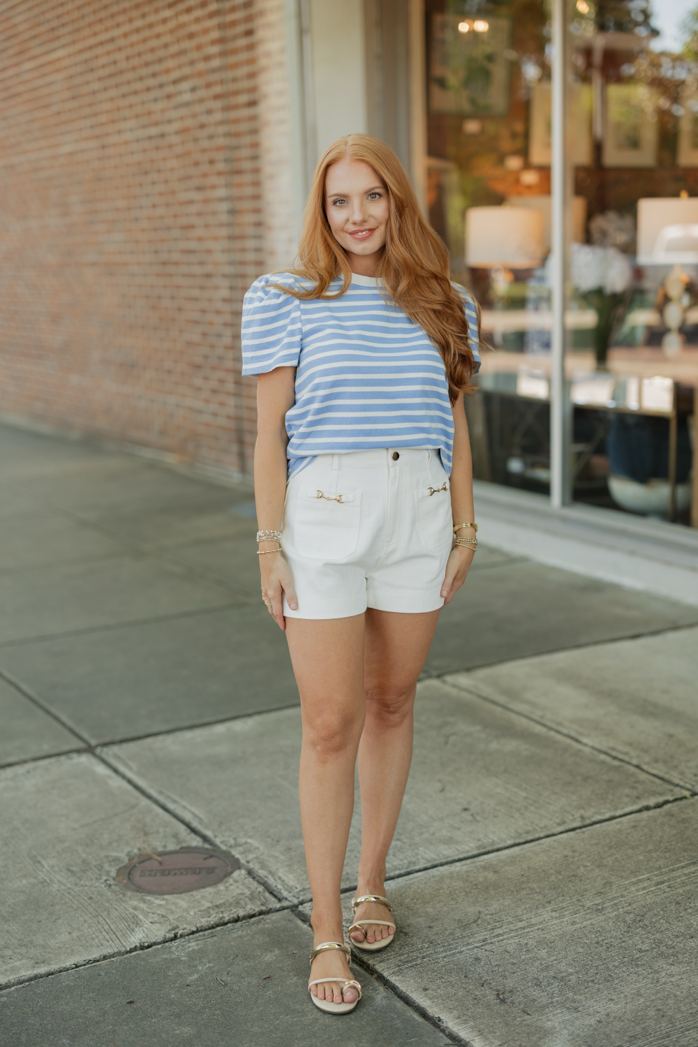 Larissa Blue/White Pleat Sleeve Tee (XS-XL)