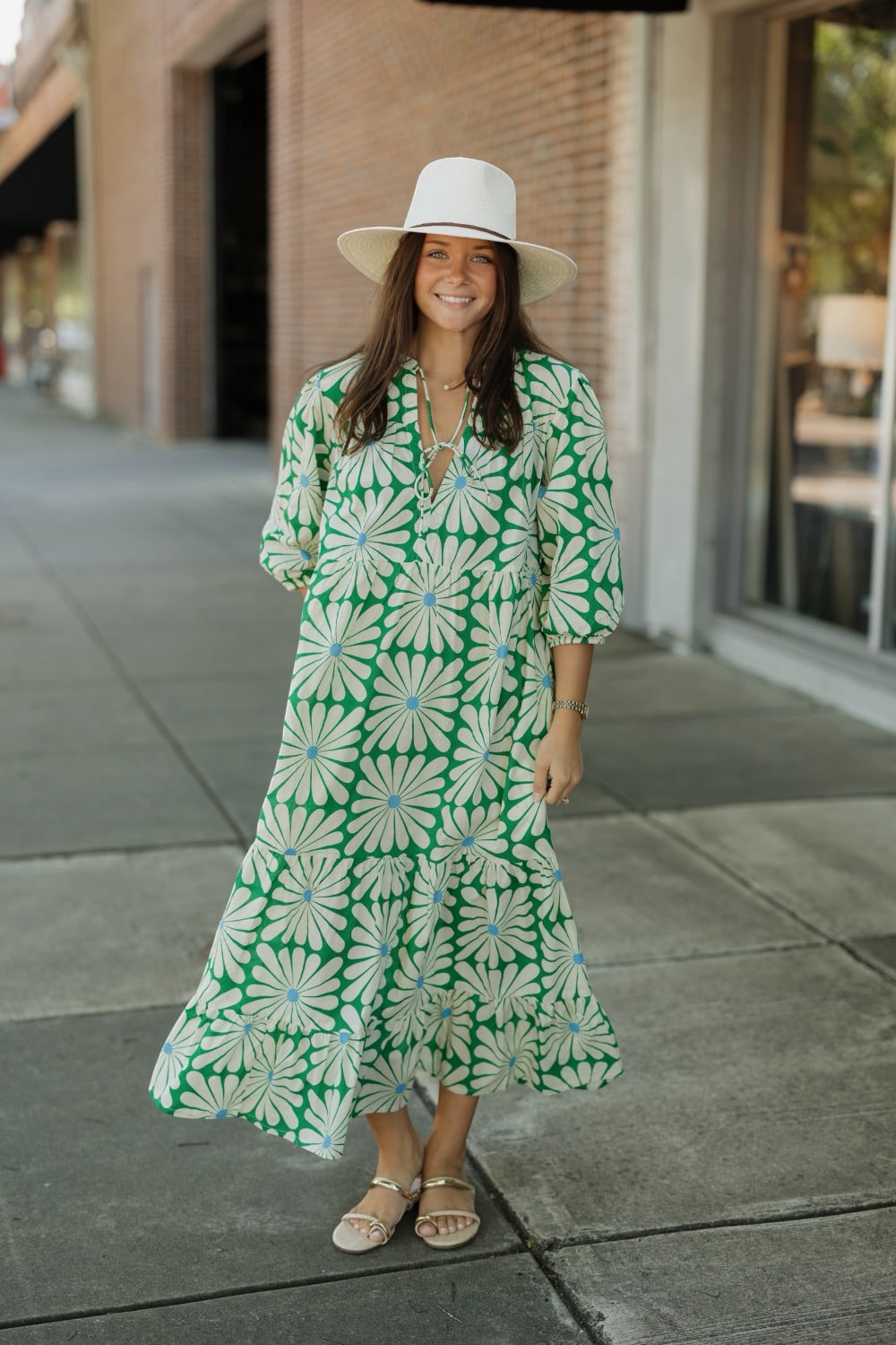 Olive Flower Green Print Midi Dress
