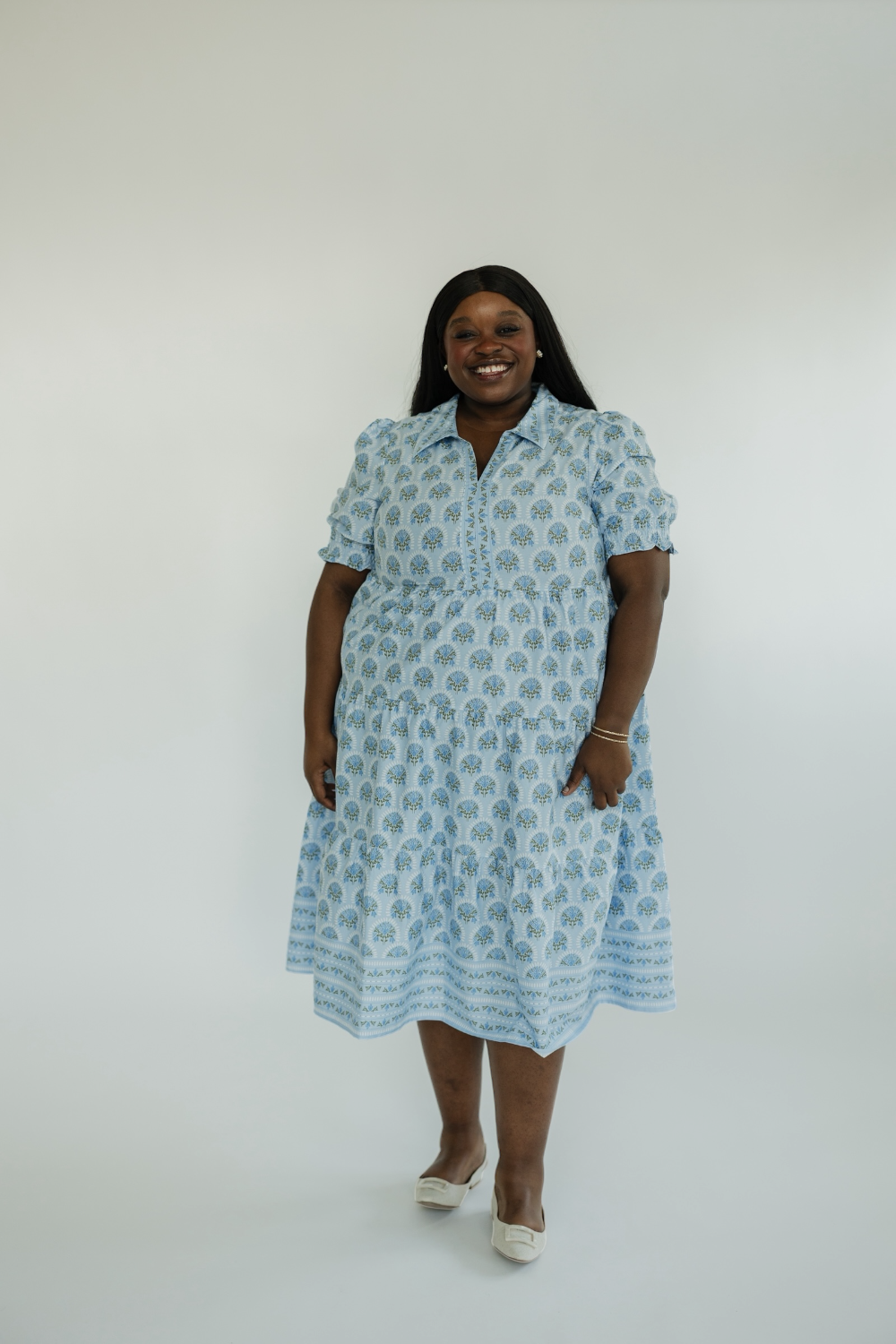 The Molly Sunshower Flora Blue Midi Dress (XS-2X)