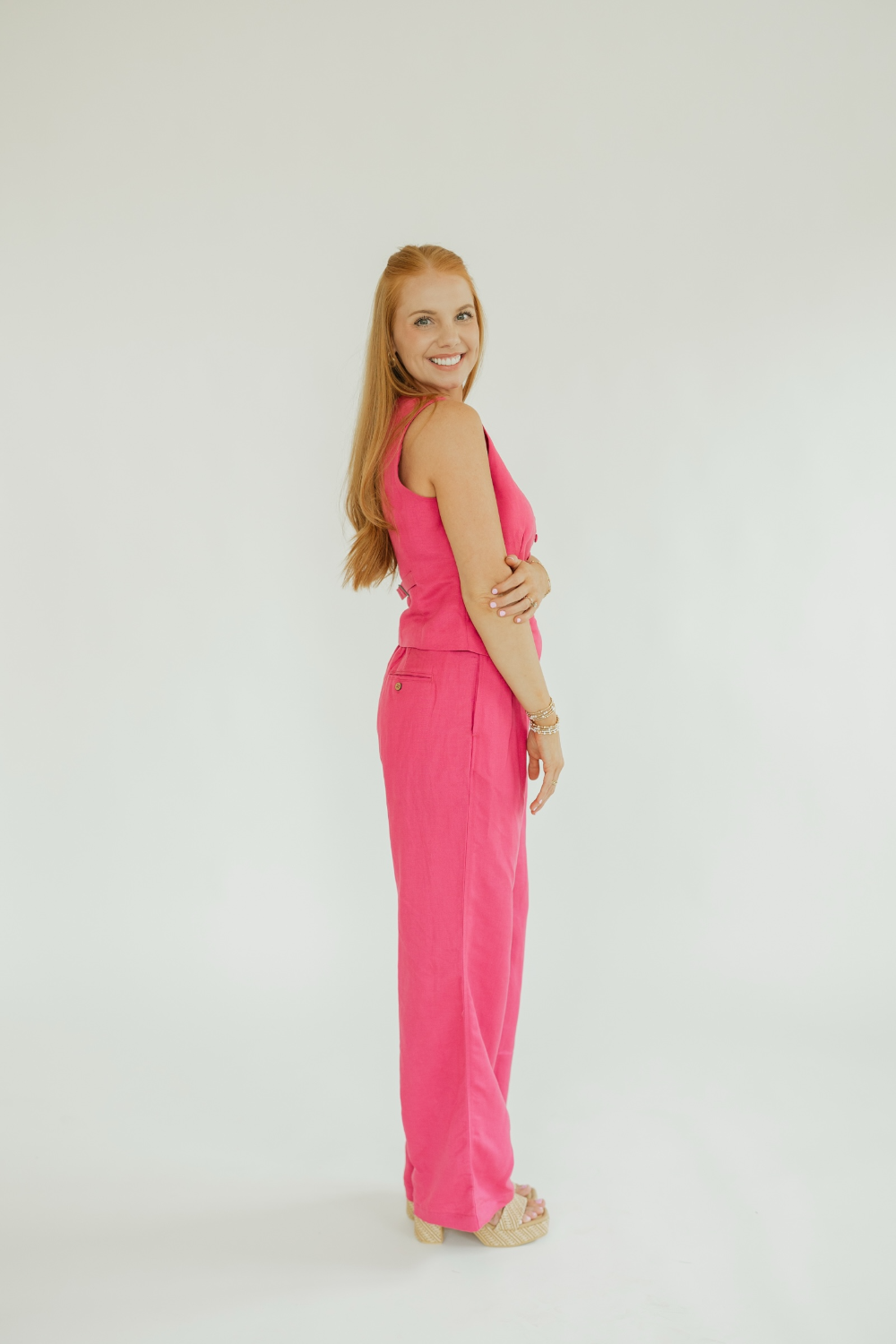 Jess Hot Pink Pleated Linen Pant (XS-XL)