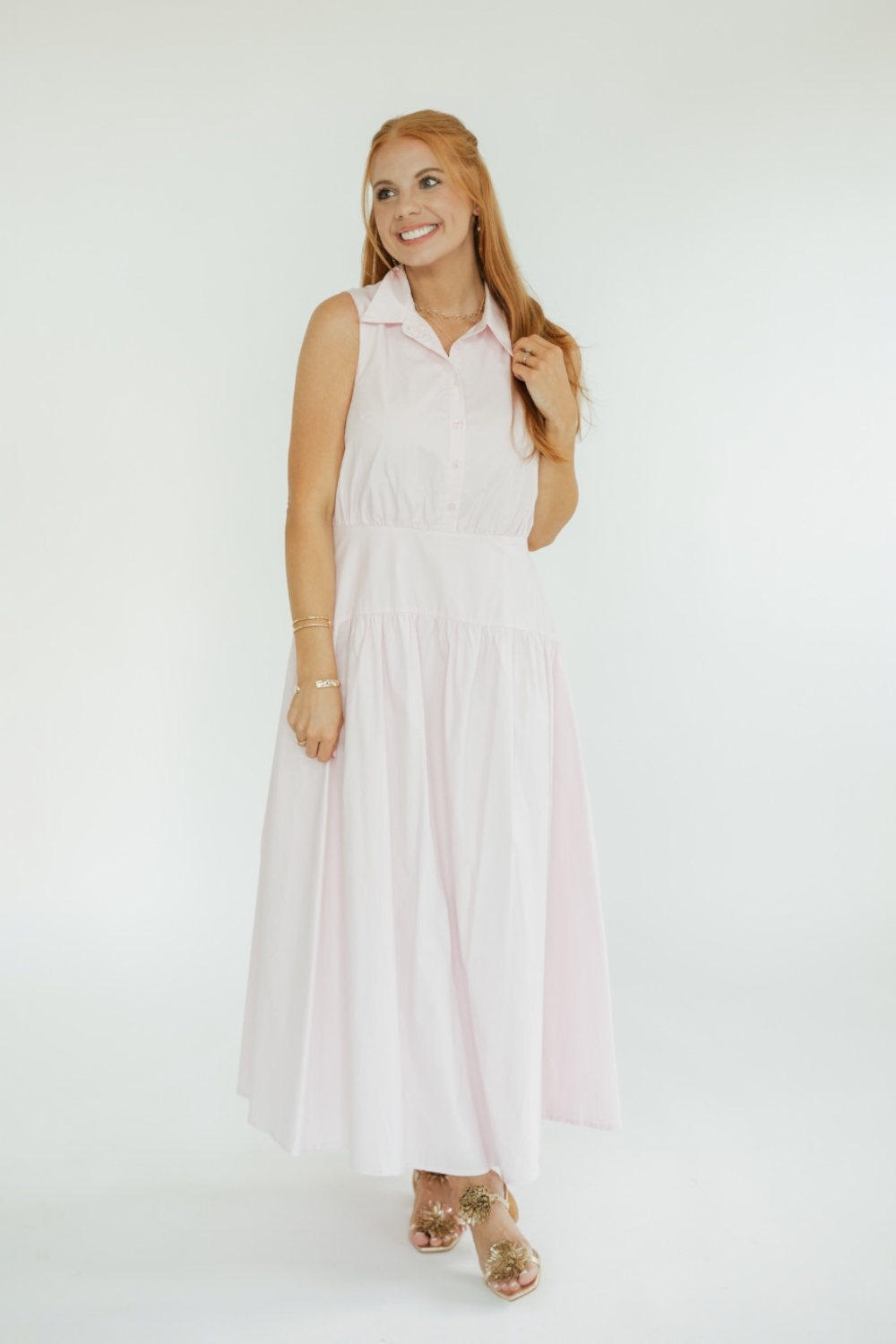 Joanie Pink Midi Shirt Dress