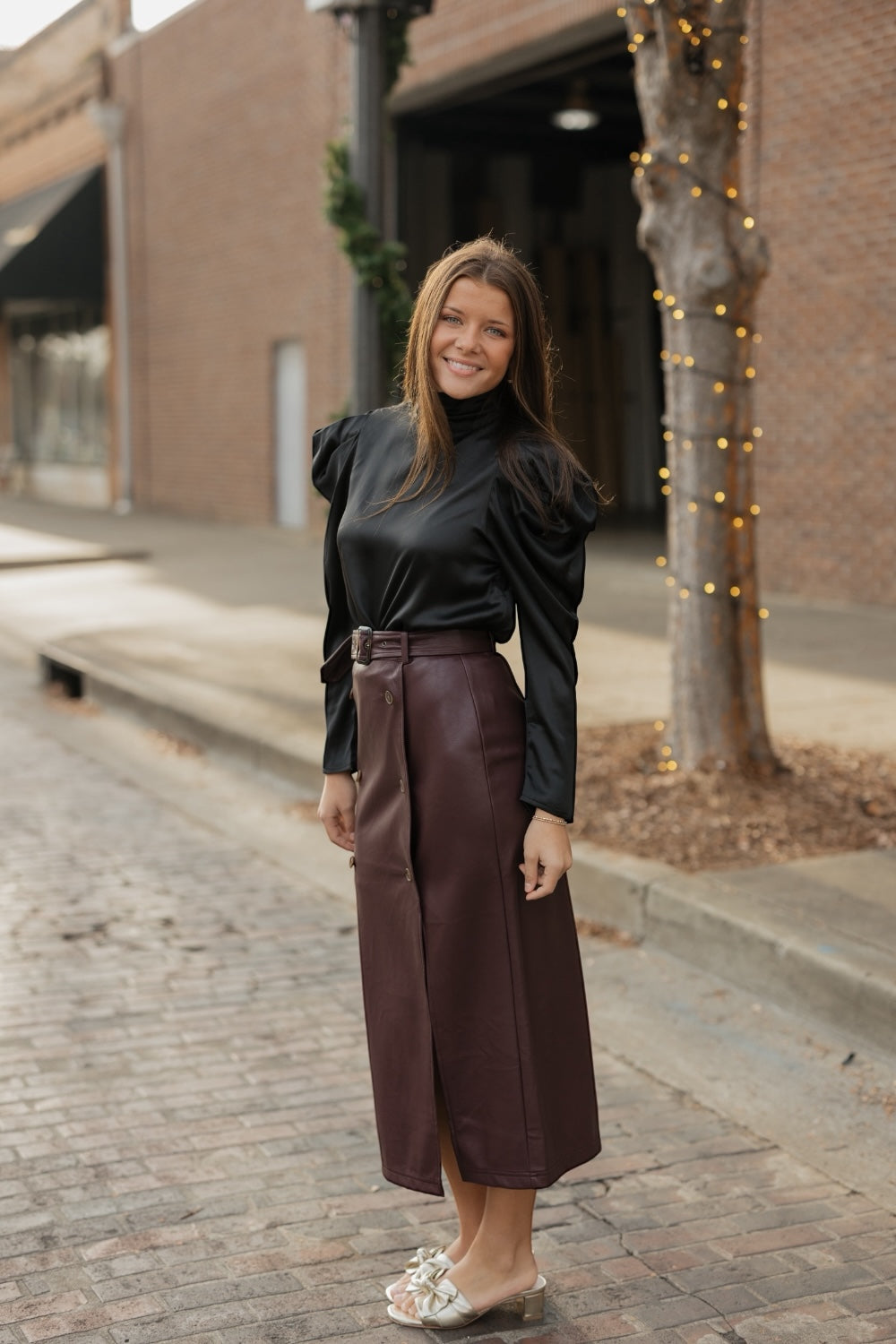 Rosie Long Sleeve Black Satin Top