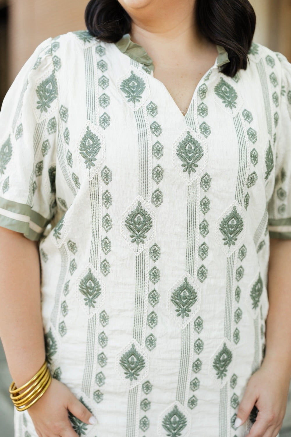 Dana Sage Embroidered Shift Dress