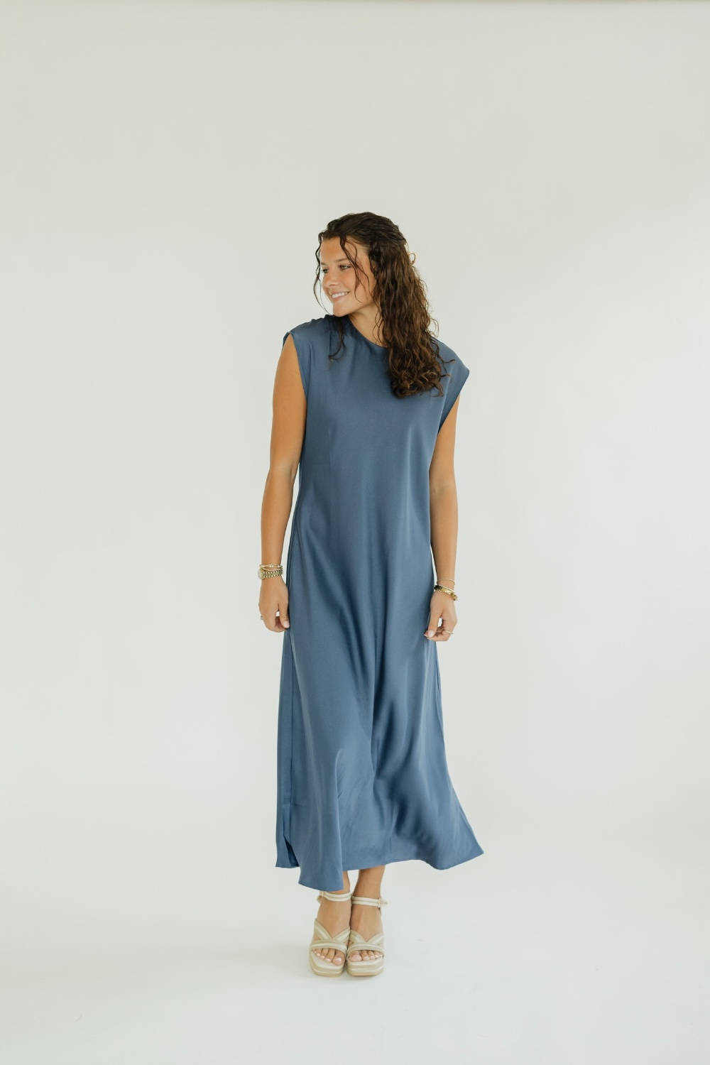 Amanza Azurite Satin Midi Dress