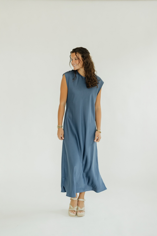 Amanza Azurite Satin Midi Dress