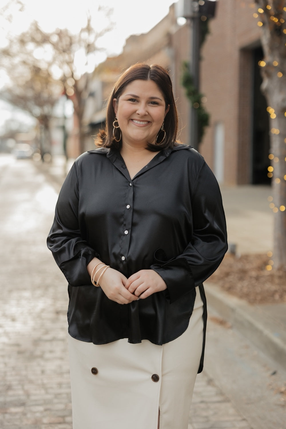 Marley Black Satin Button Down (S-3XL)