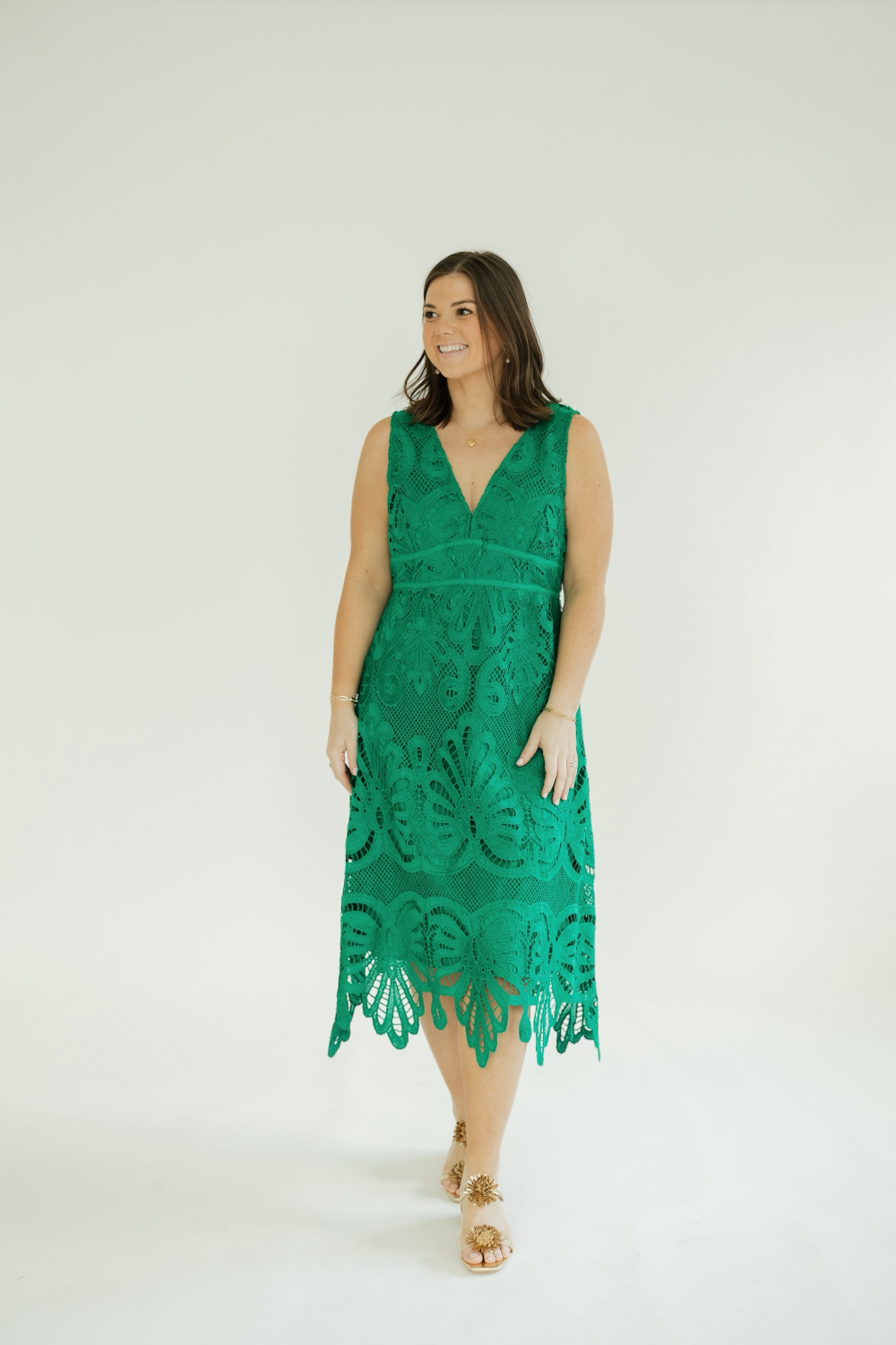 Karen Lace Kelly Green Midi Dress