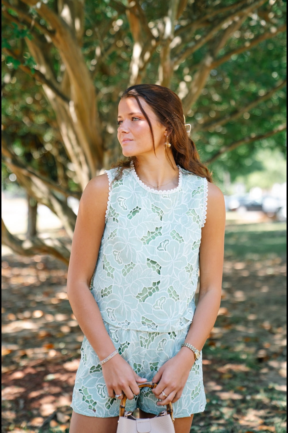 Dana Light Green Embroidered Short Set