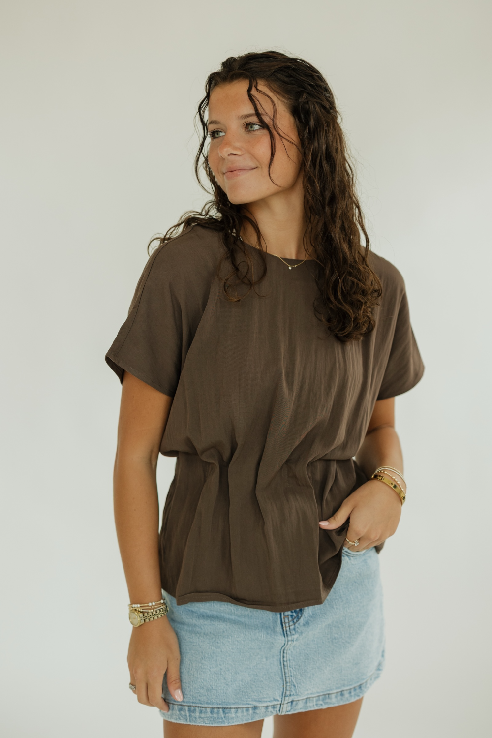 Sarah Brown Pleated Waist Top