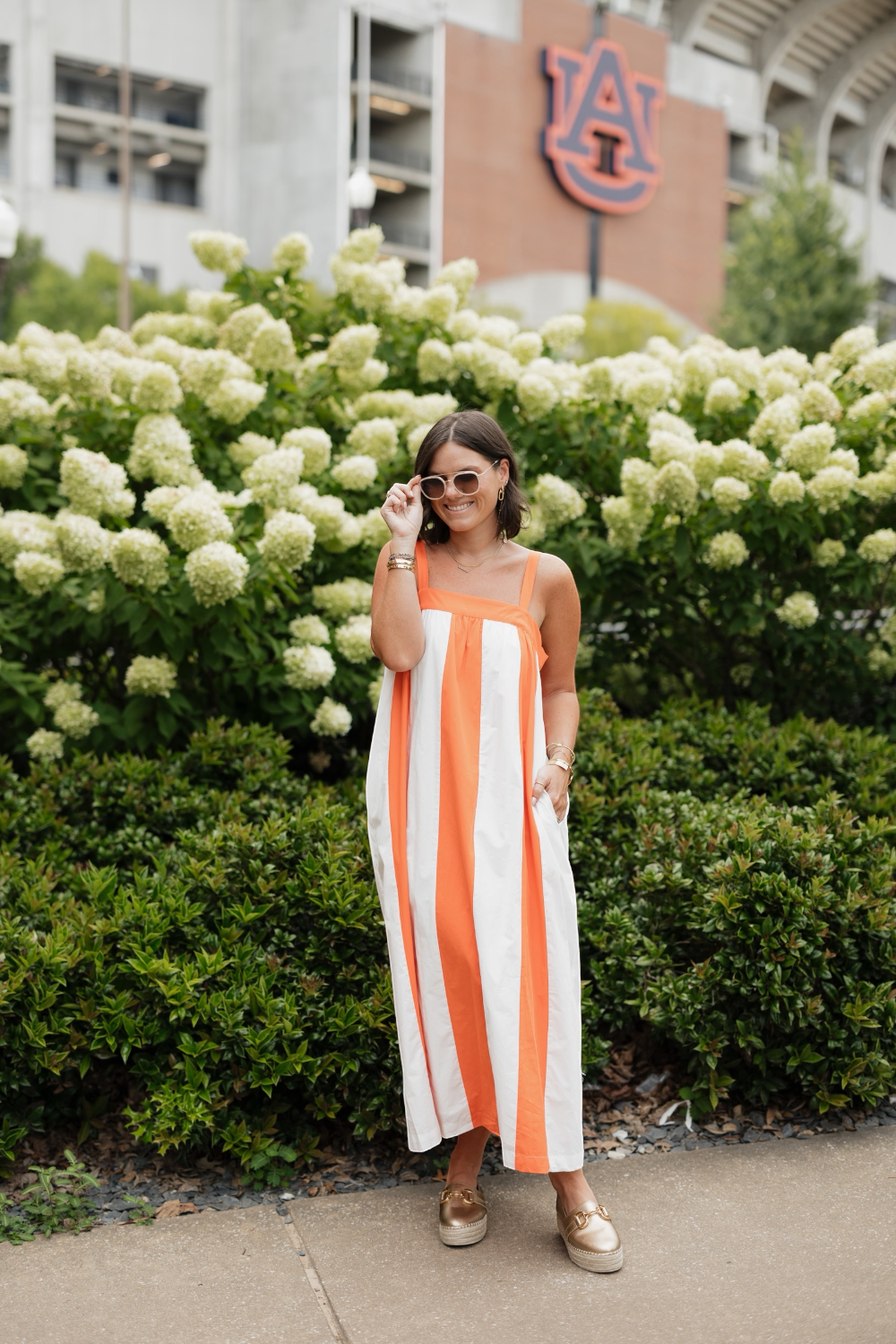 Miranda Orange Stripes Midi Dress