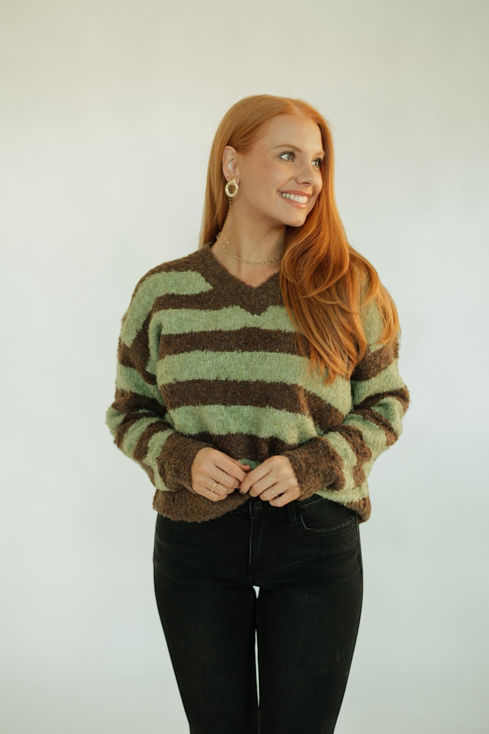 Brown & Green Striped Sweater