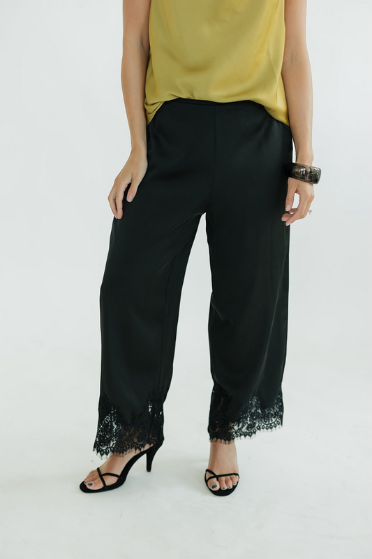 Carolyn Black Lace Trim Satin Pants