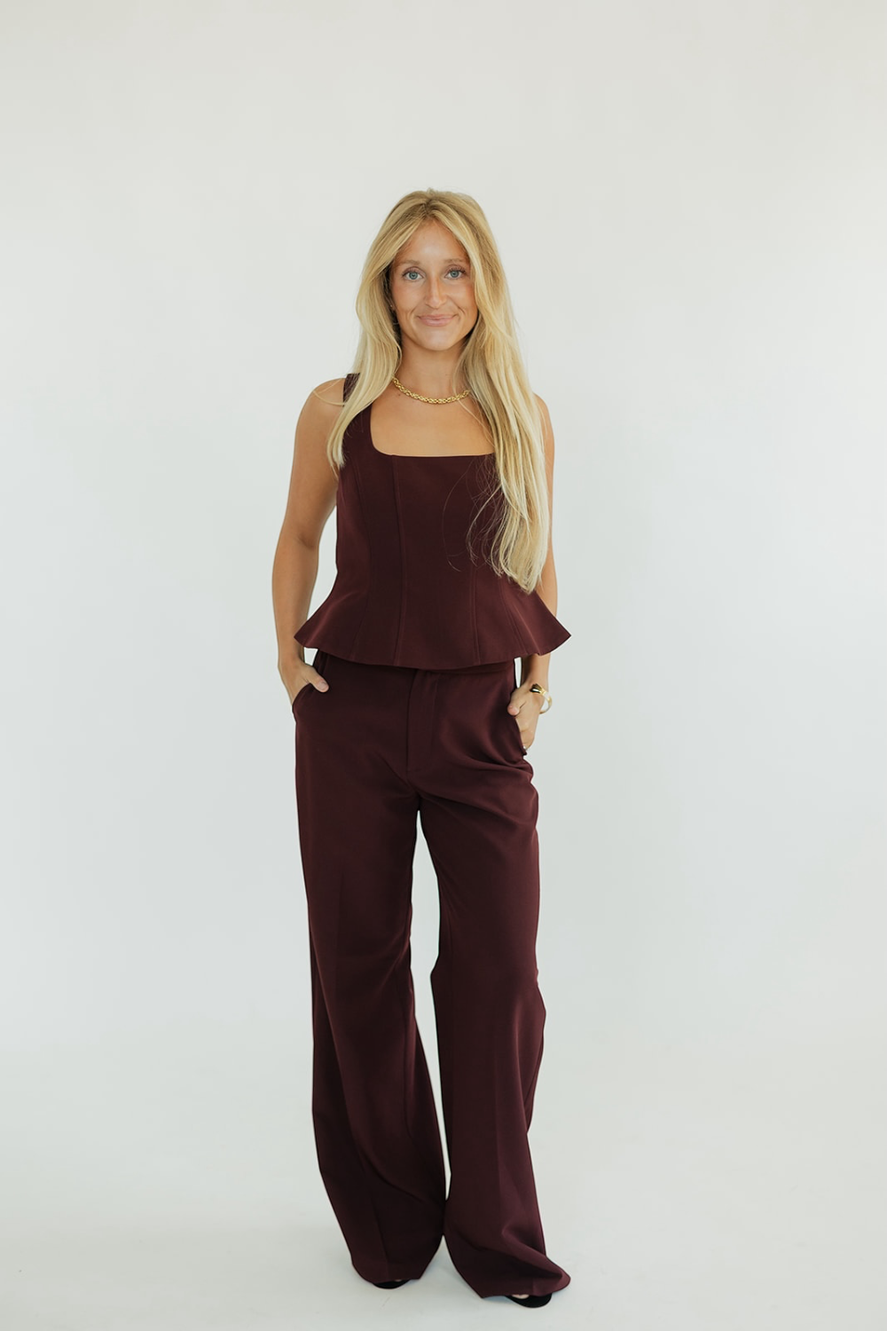 Leanne Wine Peplum Top