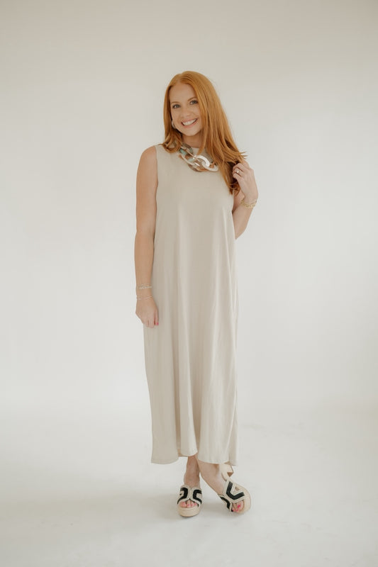 Elisa Ecru Back Folded Jersey Dress