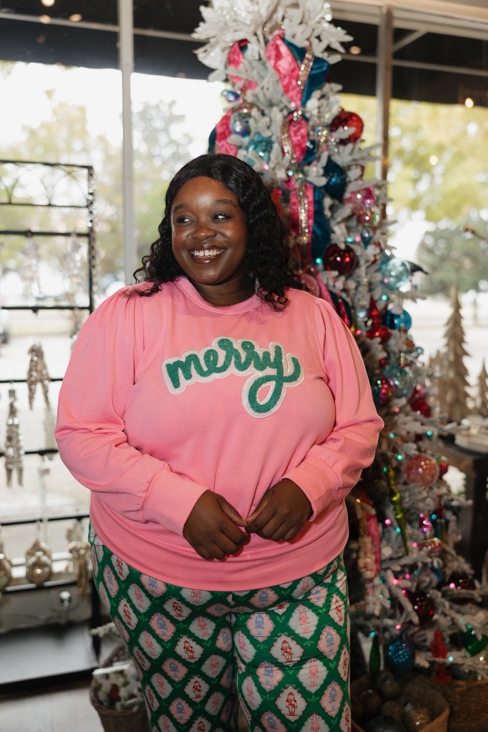 "Merry" Pink Kelly Sweatshirt (XS-2XL)