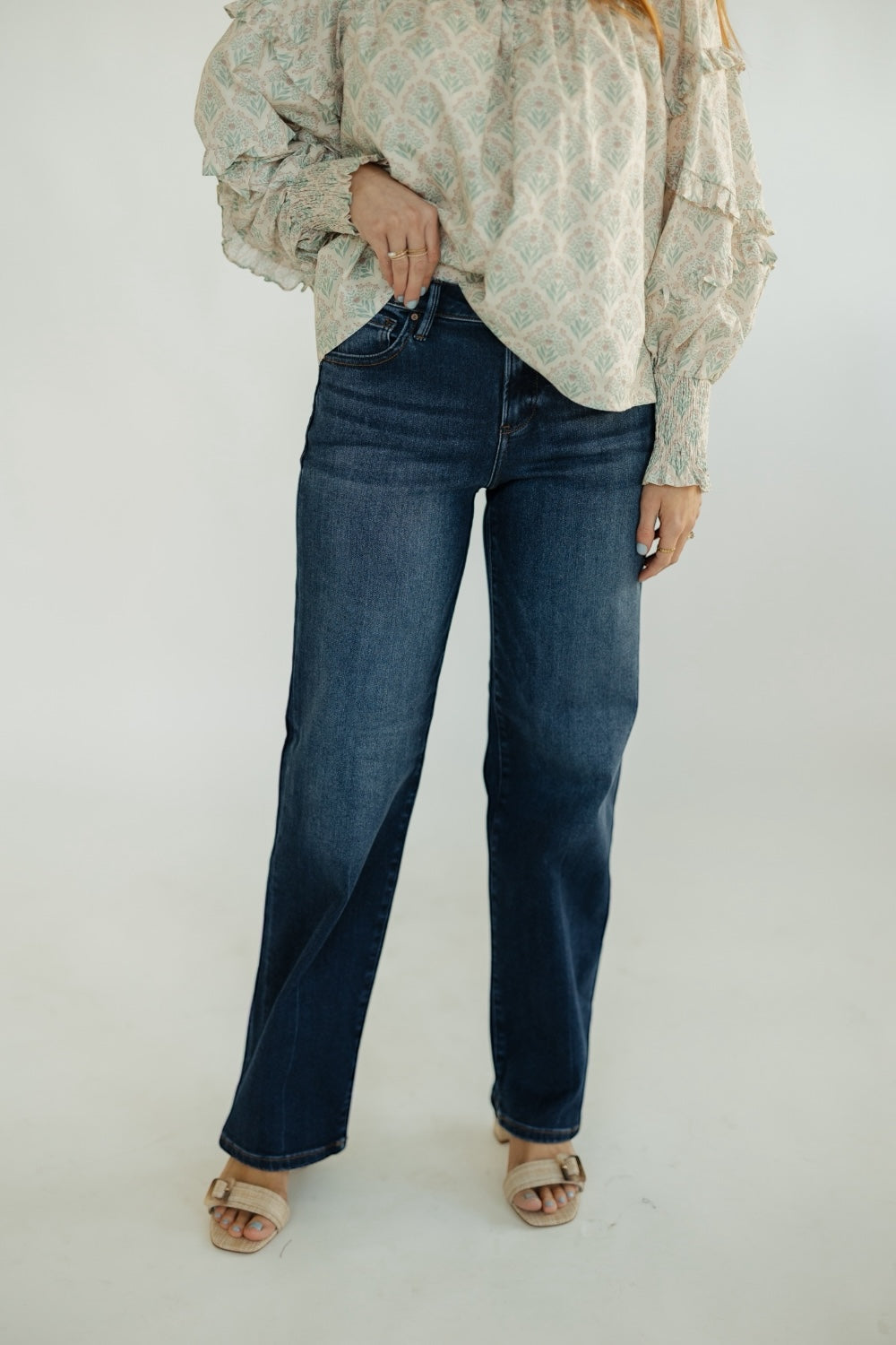 Dark Wash Mid Rise Wide Baggy Jean by Risen