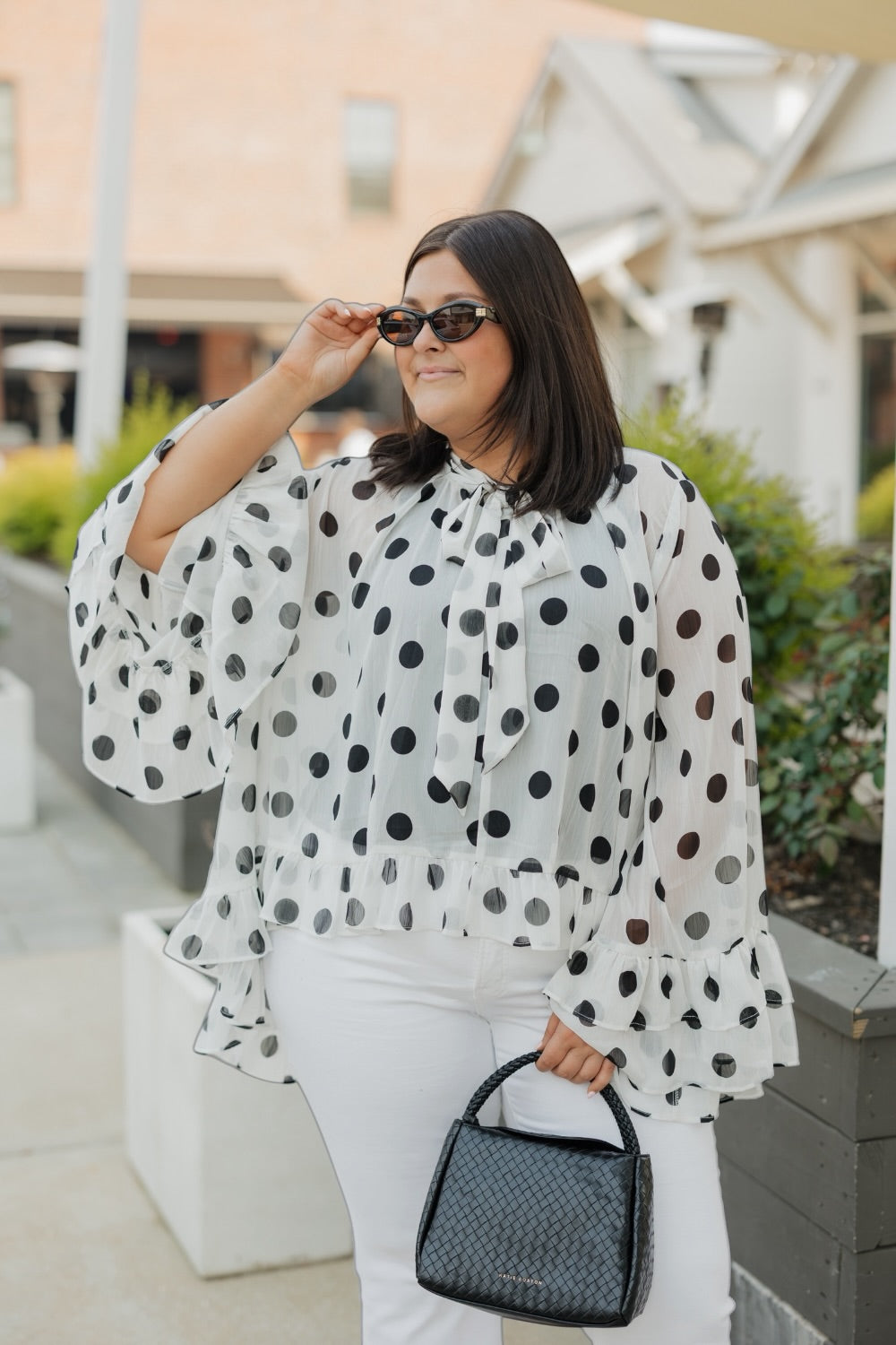 Polka Dot Ruffled Chiffon Blouse (S-3XL)