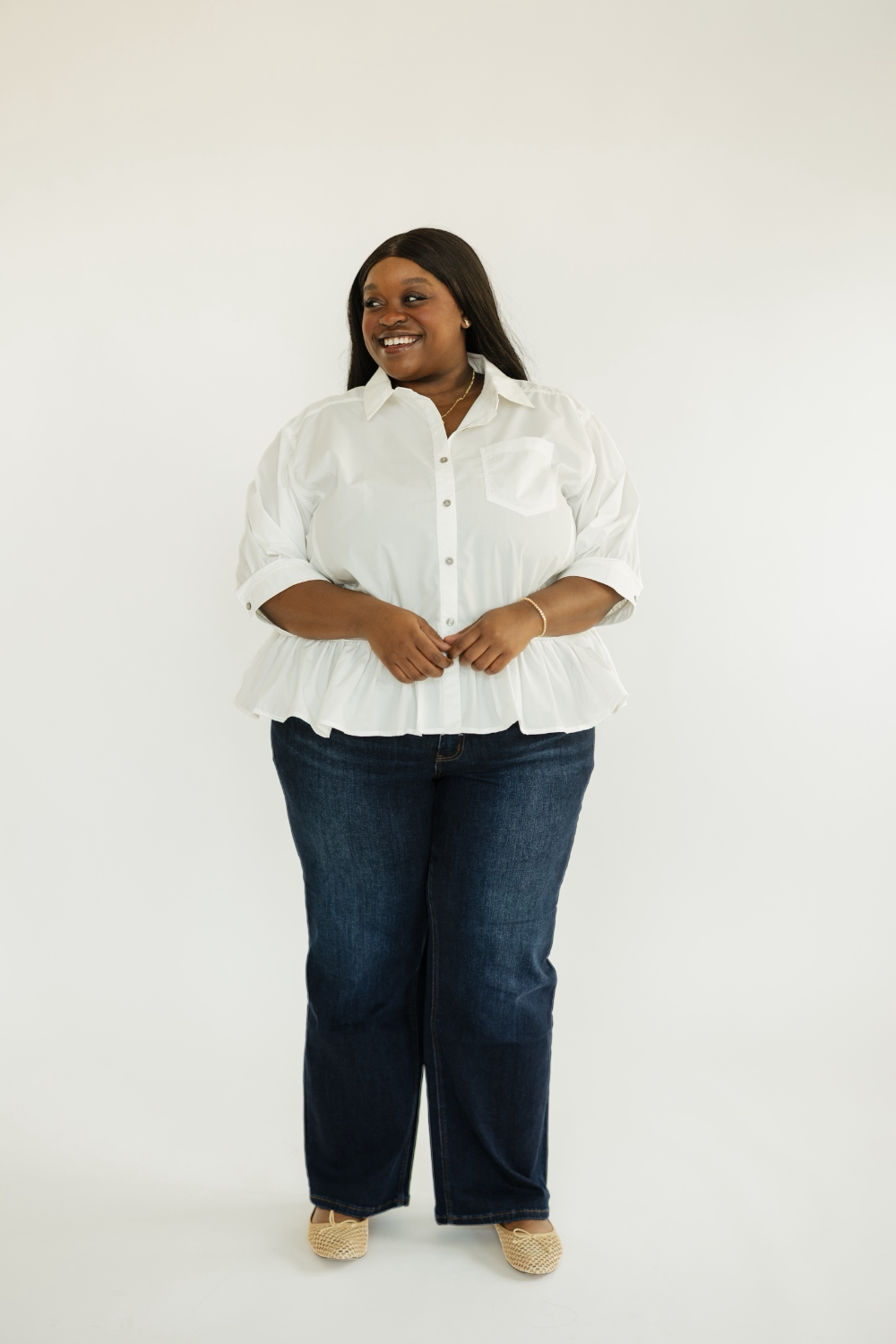 Lana Off White Ruffle Hem Top (S-2XL)