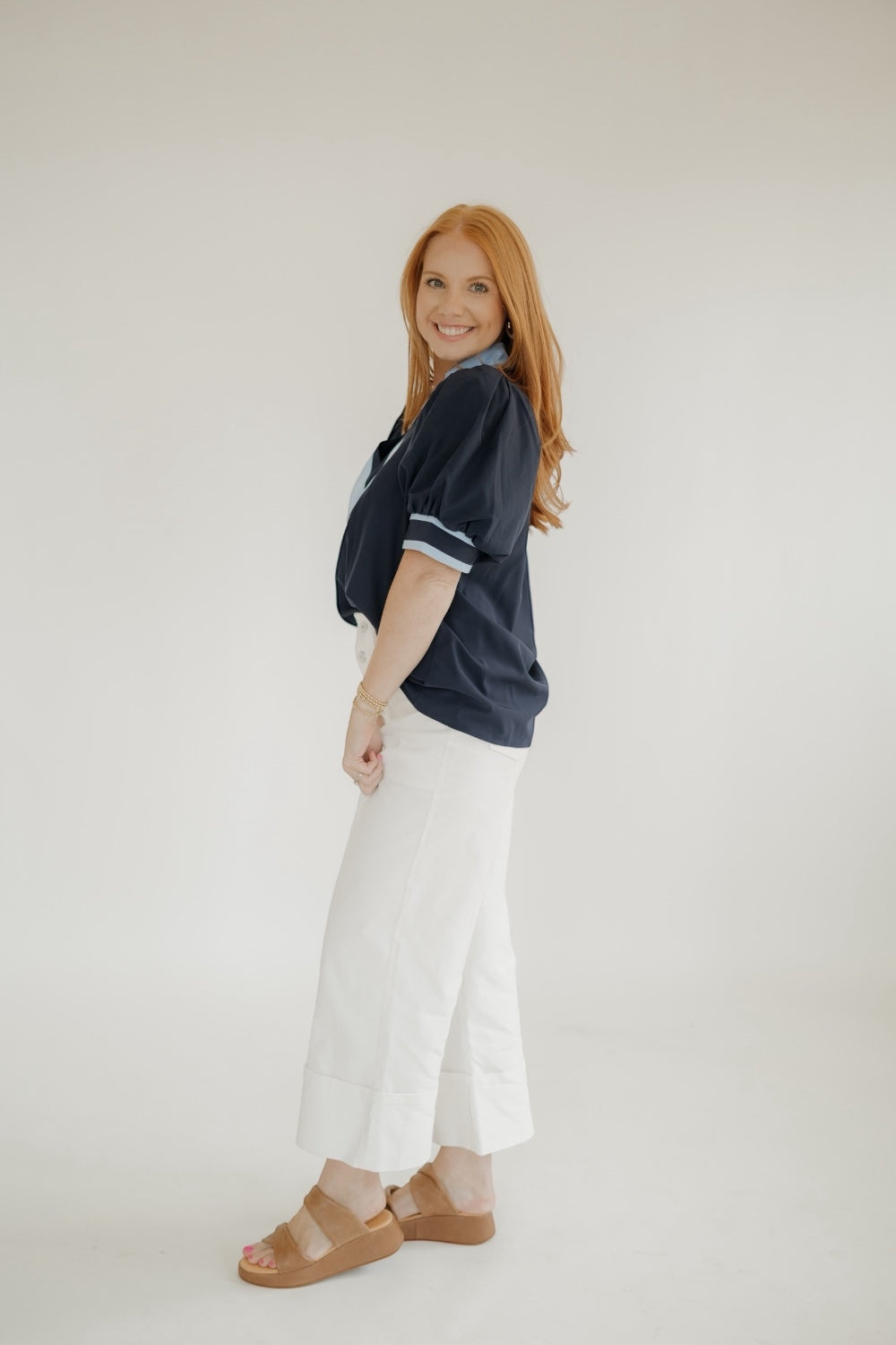 Navy Contrast Collar Top (S-2XL)