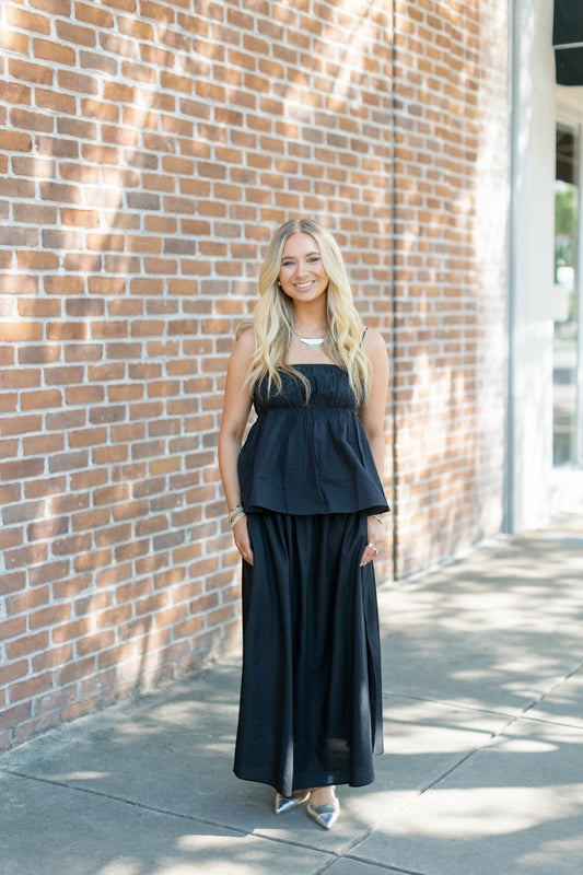 Reid Black Side Slit Maxi Skirt